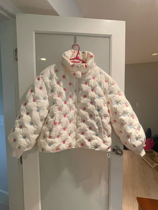 Jackets & Blazers - Cream Polka Dot Puffer Jacket - Cozy Winter Coat
